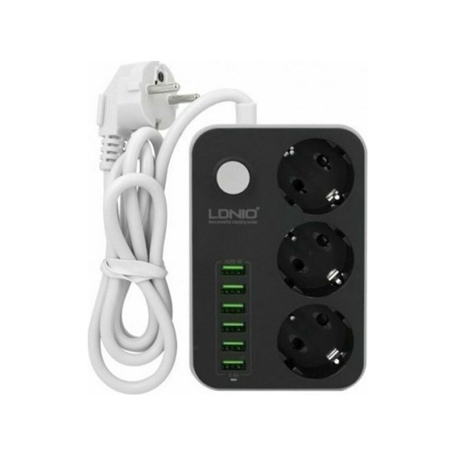 Ldnio SC3631 Πολύπριζο 3 Θέσεων με Διακόπτη, 6 USB και Καλώδιο 1.6m Μαύρο(14365)