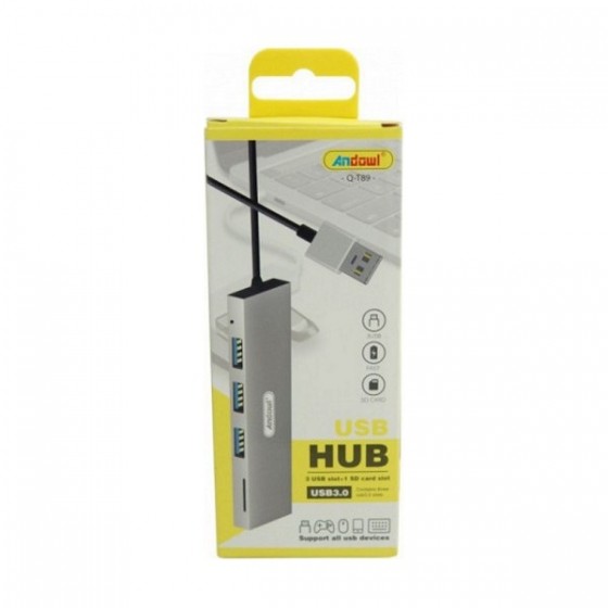 Andowl Q-T89 USB 3.0 Hub 3 Θυρών με σύνδεση USB-A Ασημί