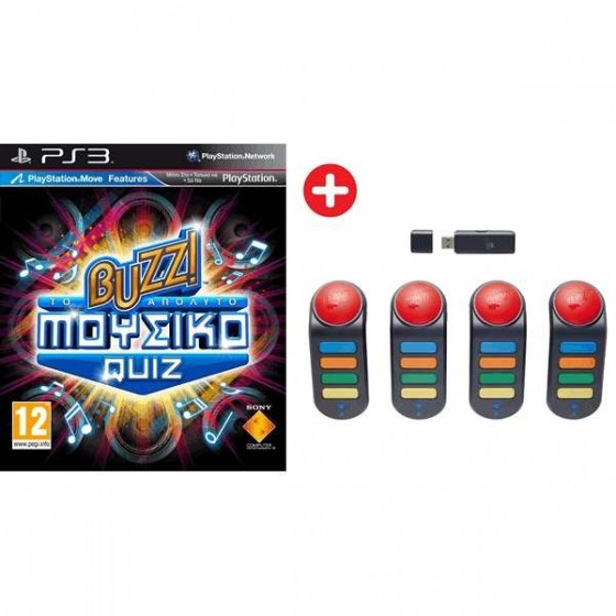 PS3 GAME - BUZZ! ΤΟ ΑΠΟΛΥΤΟ ΜΟΥΣΙΚΟ QUIZ + 4 Wireless Buzzers Used-Μεταχειρισμένο
