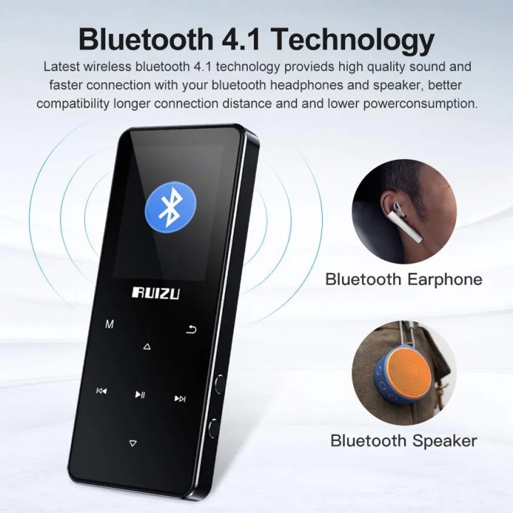 RUIZU MP3 player D51 με ηχείο, 1.8", 8GB, BT, ελληνικό μενού, μαύρο( D51-8GB)