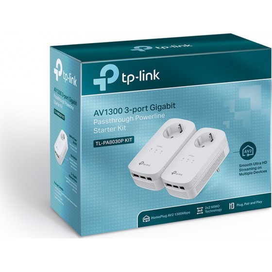 TP-LINK Powerline PA8030P AV1200 Passthrough Starter Kit V2,0 (TL-PA8030P KIT) (TPTL-PA8030PKIT)