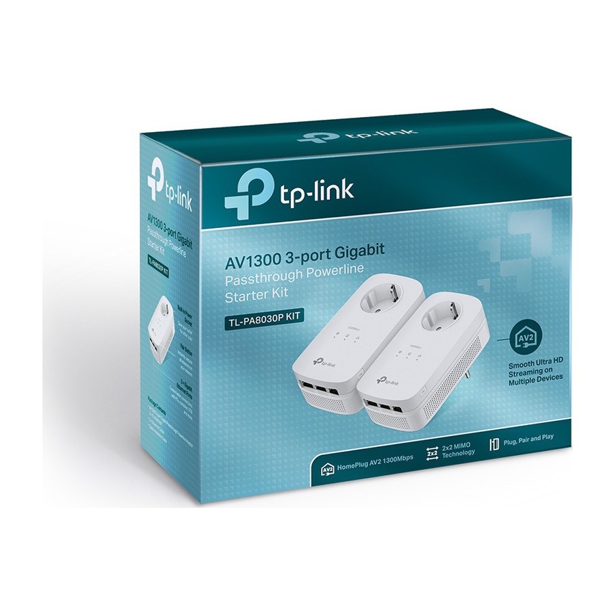TP-LINK Powerline PA8030P AV1200 Passthrough Starter Kit V2,0 (TL-PA8030P KIT) (TPTL-PA8030PKIT)