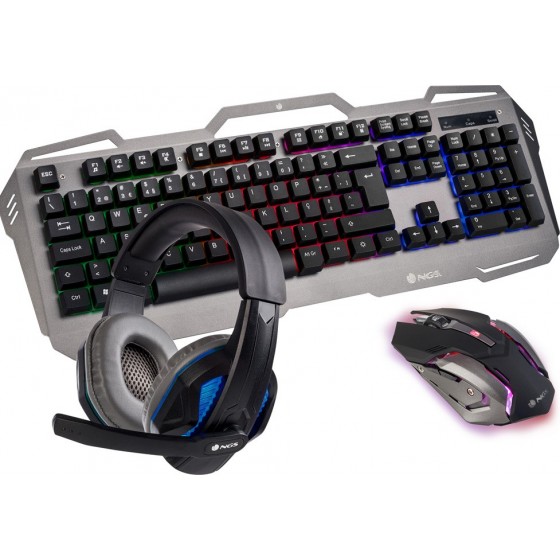 NGS GBX-1500 Combo Σετ Gaming Πληκτρολόγιο με διακόπτες και RGB φωτισμό & Ποντίκι (Αγγλικό US) Γκρι