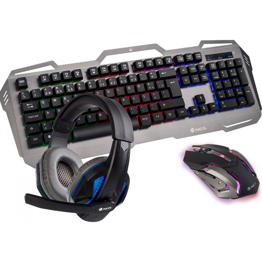 NGS GBX-1500 Combo Σετ Gaming Πληκτρολόγιο με διακόπτες και RGB φωτισμό & Ποντίκι (Αγγλικό US) Γκρι