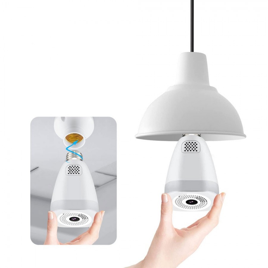 Smart security camera No brand PST-F30A-3MP, 3.0Mp, Fisheye, For socket E27, Wi-Fi, Tuya Smart, White(91030)