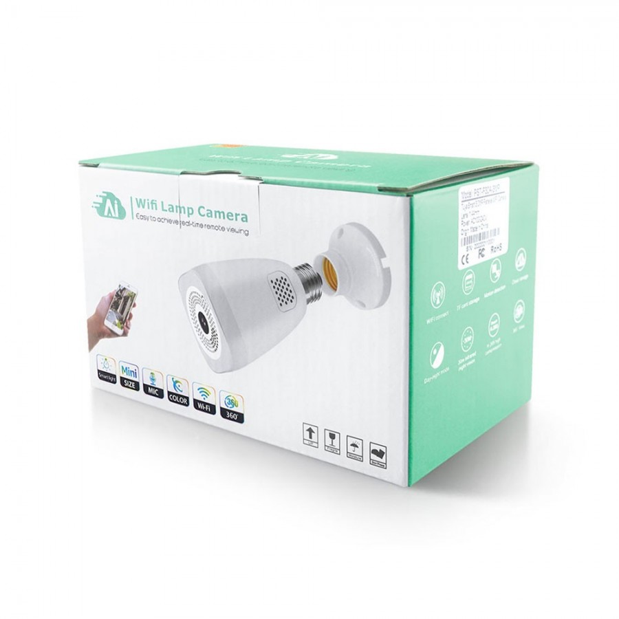 Smart security camera No brand PST-F30A-3MP, 3.0Mp, Fisheye, For socket E27, Wi-Fi, Tuya Smart, White(91030)