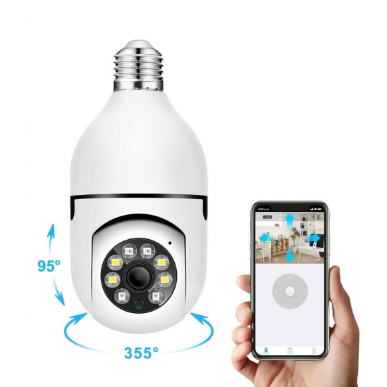 Smart security camera No brand PST-F1-3MP, 3.0Mp, PTZ, For socket E27, Wi-Fi, Tuya Smart, White (910290