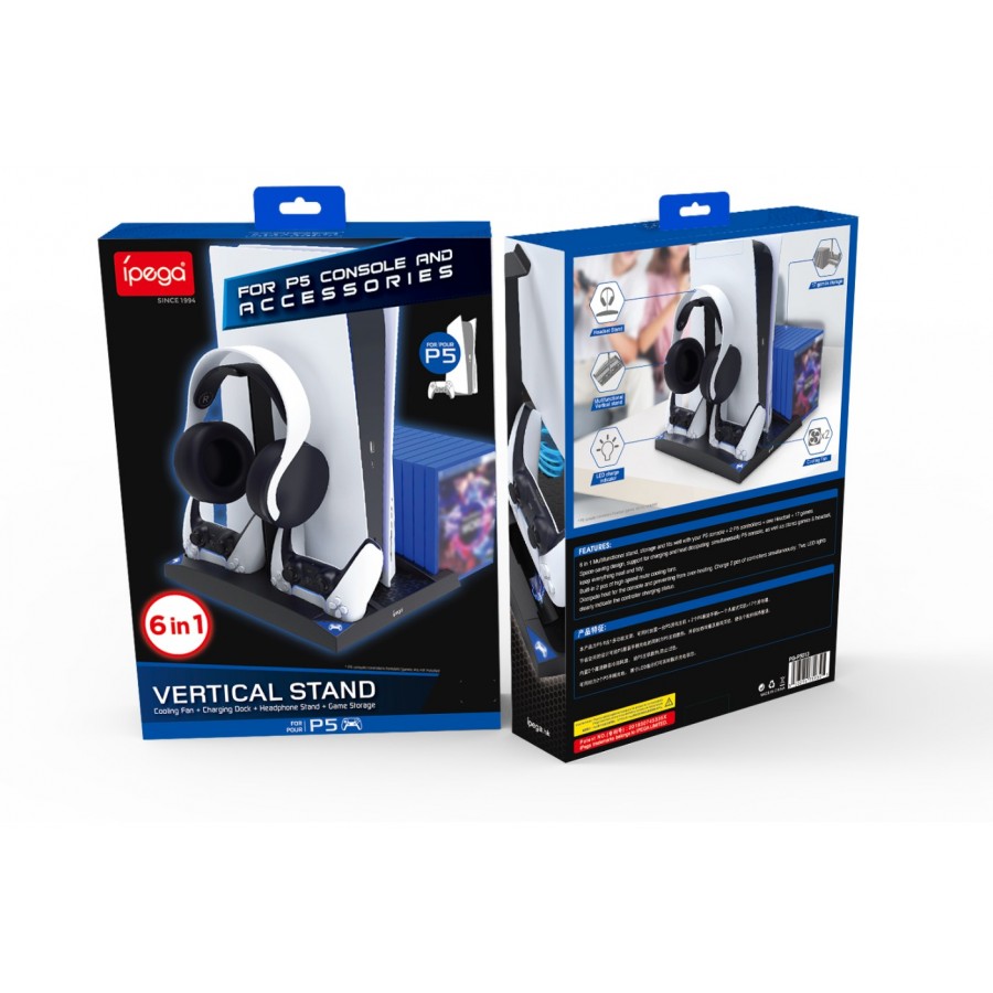 Ipega p5013 PS5 charging and cooling base βάση φόρτισης και ψύξης 6σε1 (cooling fan/charging dock/headphone stand/game storage)