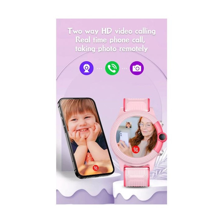 INTIME GPS smartwatch για παιδιά IT-053, 1.28", camera, 4G, IPX7, ροζ