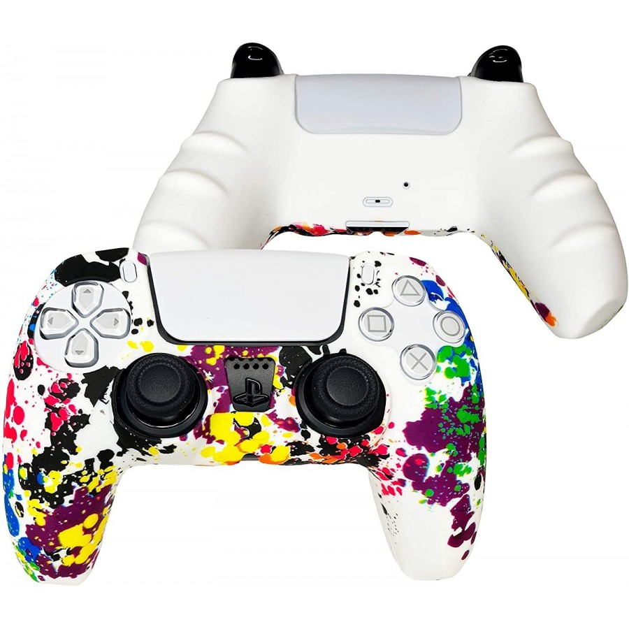 Controller Silicone Cover Skin Protective for Sony Playstation 5 DualSense  Water Transfer Printing Multi Color White