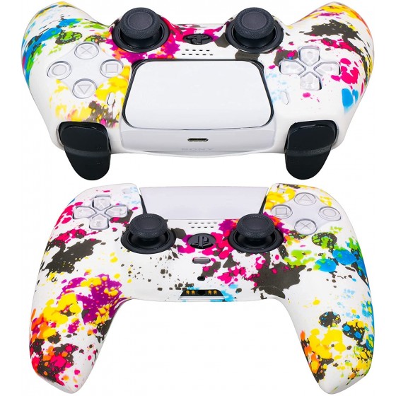 Controller Silicone Cover Skin Protective for Sony Playstation 5 DualSense  Water Transfer Printing Multi Color White