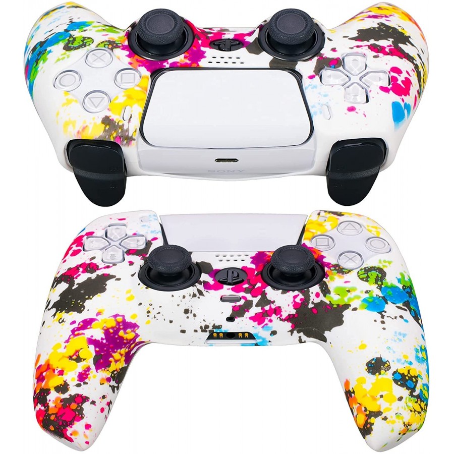 Controller Silicone Cover Skin Protective for Sony Playstation 5 DualSense  Water Transfer Printing Multi Color White