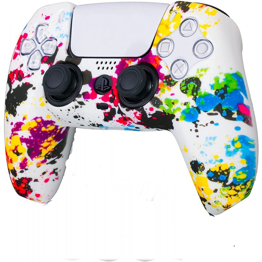 Controller Silicone Cover Skin Protective for Sony Playstation 5 DualSense  Water Transfer Printing Multi Color White