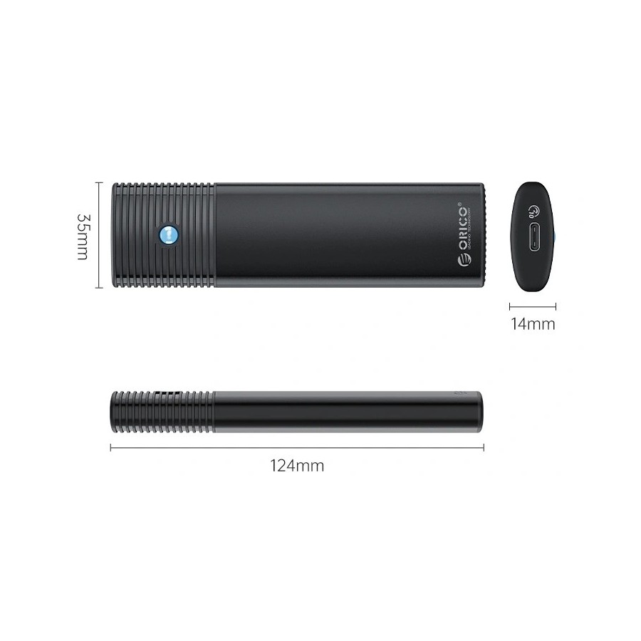 ORICO θήκη για Μ.2 & M.2 NVMe SSD PWM2-G2-BK-EP, 10Gbps, έως 4TB, μαύρη