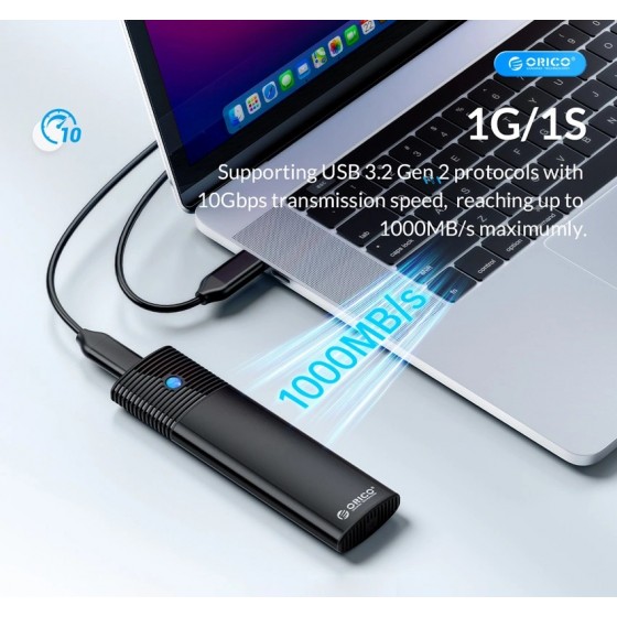 ORICO θήκη για Μ.2 & M.2 NVMe SSD PWM2-G2-BK-EP, 10Gbps, έως 4TB, μαύρη