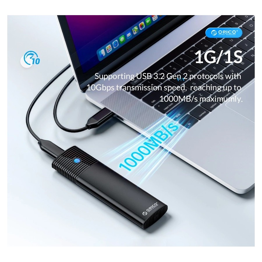 ORICO θήκη για Μ.2 & M.2 NVMe SSD PWM2-G2-BK-EP, 10Gbps, έως 4TB, μαύρη