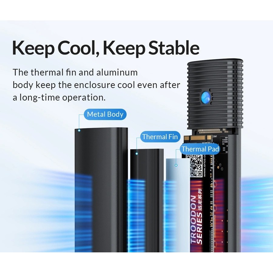 ORICO θήκη για Μ.2 & M.2 NVMe SSD PWM2-G2-BK-EP, 10Gbps, έως 4TB, μαύρη