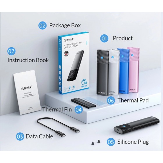 ORICO θήκη για Μ.2 & M.2 NVMe SSD PWM2-G2-BK-EP, 10Gbps, έως 4TB, μαύρη