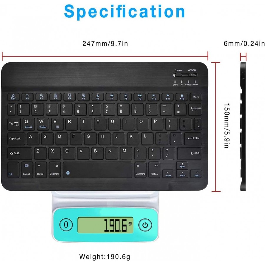 BK-100 Mini Bluetooth Keyboard Wireless Rechargeable Keyboard iOS, Android, Mac OS and Windows For Mobile, Tablet & TV WHITE