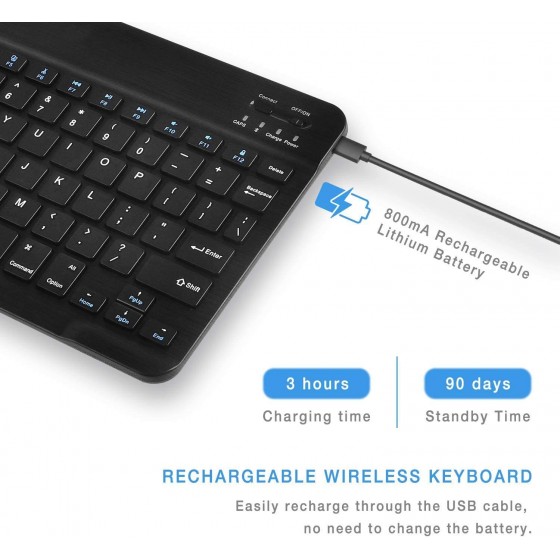 BK-100 Mini Bluetooth Keyboard Wireless Rechargeable Keyboard iOS, Android, Mac OS and Windows For Mobile, Tablet & TV WHITE