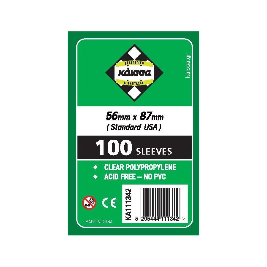Kaissa 100 Θήκες Για Κάρτες Sleeves Μέγεθος Standard USA 56x87mm(KA111342)