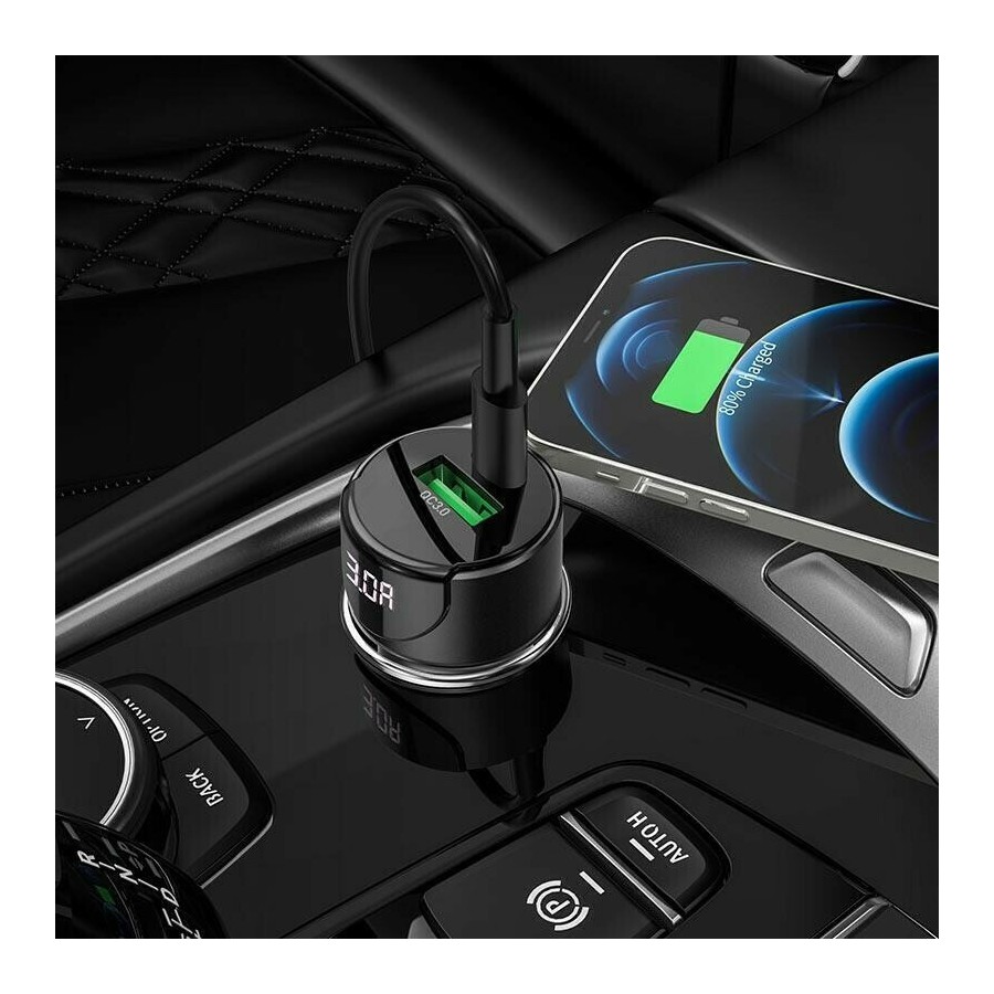 Hoco Φορτιστής Αυτοκινήτου Μαύρος Z42 Συνολικής Έντασης 3A Γρήγορης Φόρτισης με Θύρες: 1xUSB 1xType-C και Βολτόμετρο Μπαταρίας