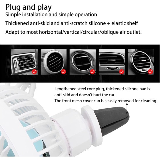 Portable Car Air Outlet Electric Cooling Fan with LED Light GXZ-F829(White)