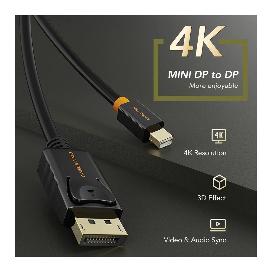 CABLETIME καλώδιο Mini DisplayPort σε DisplayPort AV588, 4K, 1.8, λευκό