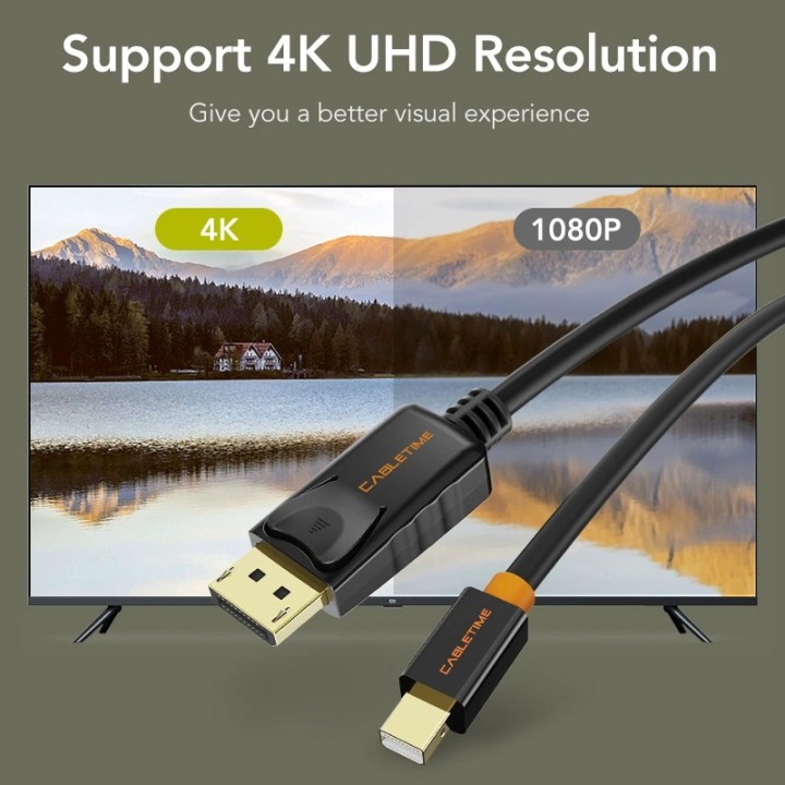 CABLETIME καλώδιο Mini DisplayPort σε DisplayPort AV588, 4K, 1.8, λευκό