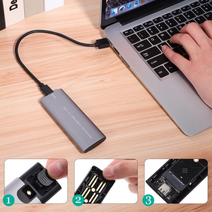 SSD Enclosure SHL-R320, USB 3.1 Type C - M.2 SATA+NVME Gray