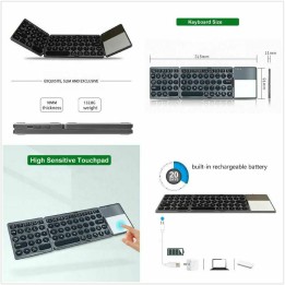 BT-86 Mini Foldable Ασύρματο Bluetooth Πληκτρολόγιο με Touchpad Αγγλικό US Ασημί