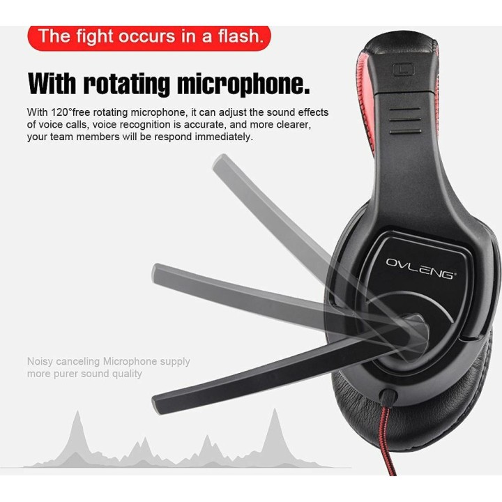 Ovleng OV-P1 On Ear Άκουστικά με Μικρόφωνο Gaming Headset με σύνδεση 3.5mm για PS4/Mobile/Laptop Χρώμα Μαύρο