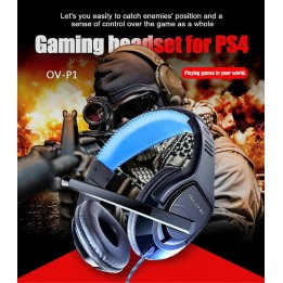 Ovleng OV-P1 On Ear Άκουστικά με Μικρόφωνο Gaming Headset με σύνδεση 3.5mm για PS4/Mobile/Laptop Χρώμα Μαύρο-Μπλέ