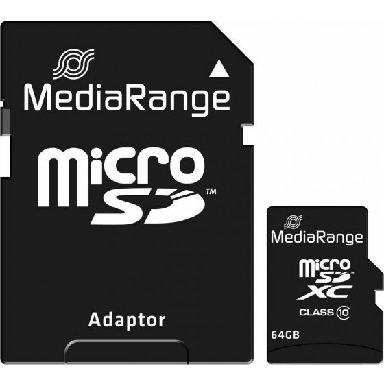 MediaRange Micro SDXC Class 10 With SD Adaptor 64 GB (eXtended Capacity) (MR955)