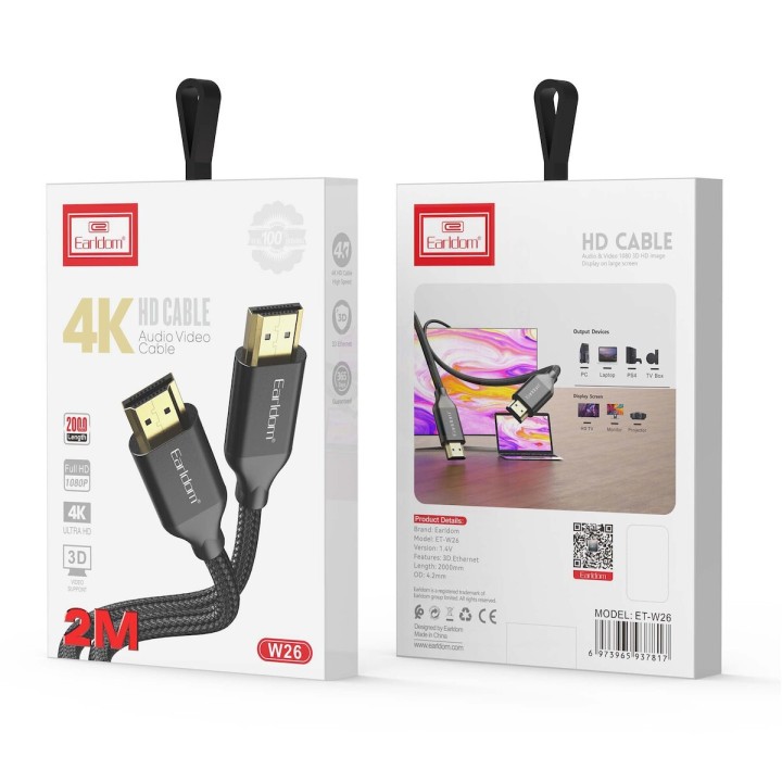 Earldom HDMI 1.4 Braided Cable HDMI male - HDMI male 2m Μαύρο(18384)