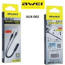 AWEI καλώδιο 3.5mm θηλυκό σε 2x 3.5mm αρσενικό AUX-002, 0.20m, μαύρο