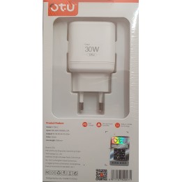 OTU Φορτιστής με Θύρα USB-C και Καλώδιο Type-C 30W Power Delivery Λευκός (KT09-C)
