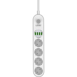 Ldnio Πολύπριζο Ασφαλείας 4 Θέσεων με 4 USB-A, Διακόπτη και Καλώδιο 2m