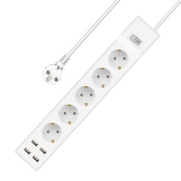 Πολύπριζο 5 Θέσεων με 4 USB-A, Διακόπτη και Καλώδιο 3m