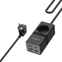 Earldom Μονόπριζο με USB-A, 2 USB-C και Καλώδιο 1m SC21