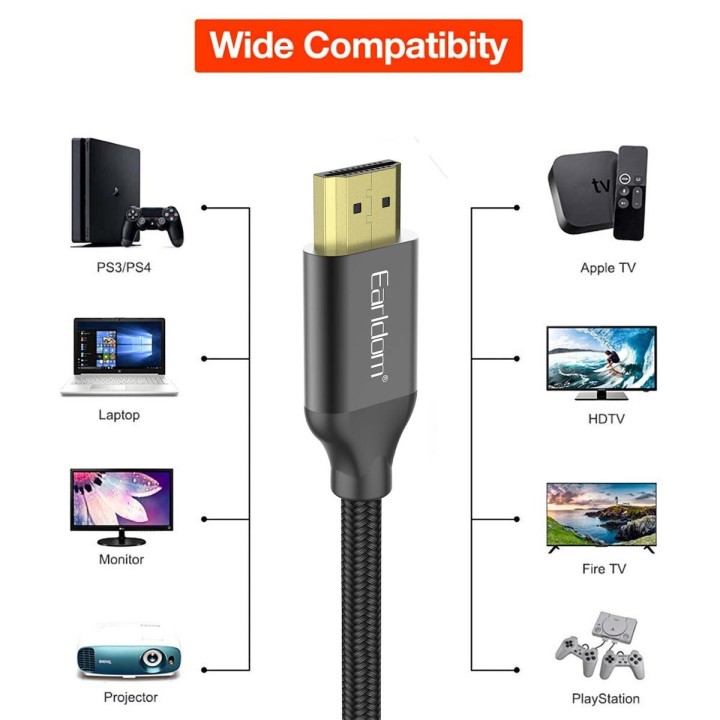 Earldom HDMI 1.4 Braided Cable HDMI male - HDMI male 3m Μαύρο(18385)