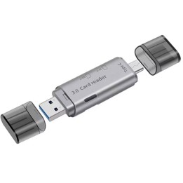 Card reader DeTech, USB Type-C - USB 3.0 OTG, SD, TF, Silver(17854)