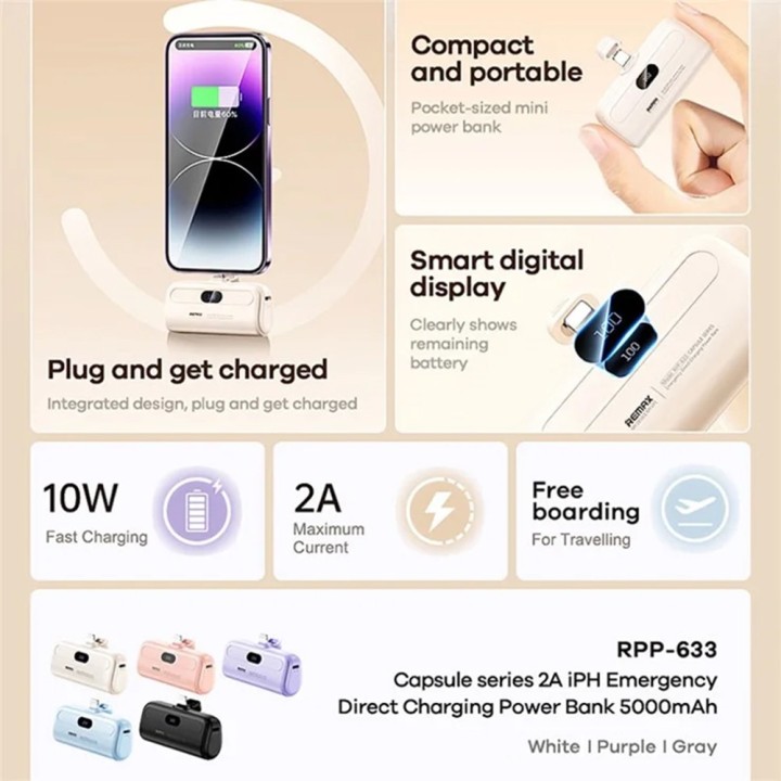 Remax Capsule Series RPP-633 Lightning Power Bank 5000mAh Μωβ