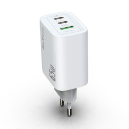 Φορτιστής DETECH Χωρίς Καλώδιο GaN με Θύρα USB-A και 2 Θύρες USB-C 65W Power Delivery Λευκός (DE-PD)