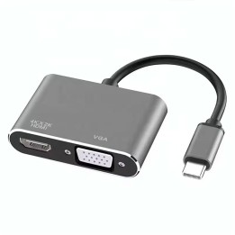 Μετατροπέας DETECH USB-C male σε HDMI / VGA 2x female Γκρι 1τμχ (17842)