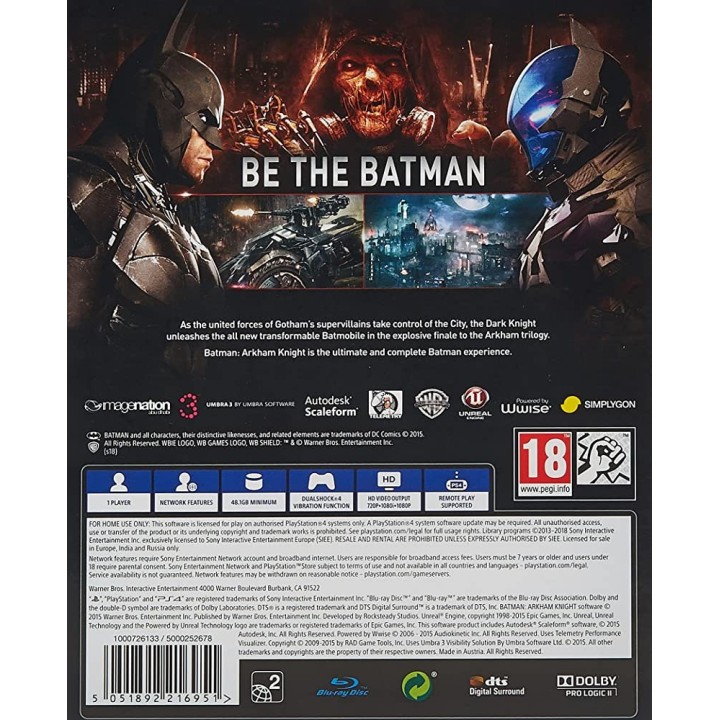 Batman Arkham Knight  PS4 GAMES(PLAYSTATION HITS) Used-Μεταχειρισμένο