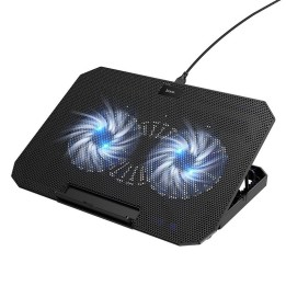 Laptop Cooler Hoco GA4 Jade Μαύρο με 2 Ανεμιστηράκια 7 Επιπέδων Έντασης και Φωτισμό για Φορητούς Υπολογιστές έως 17