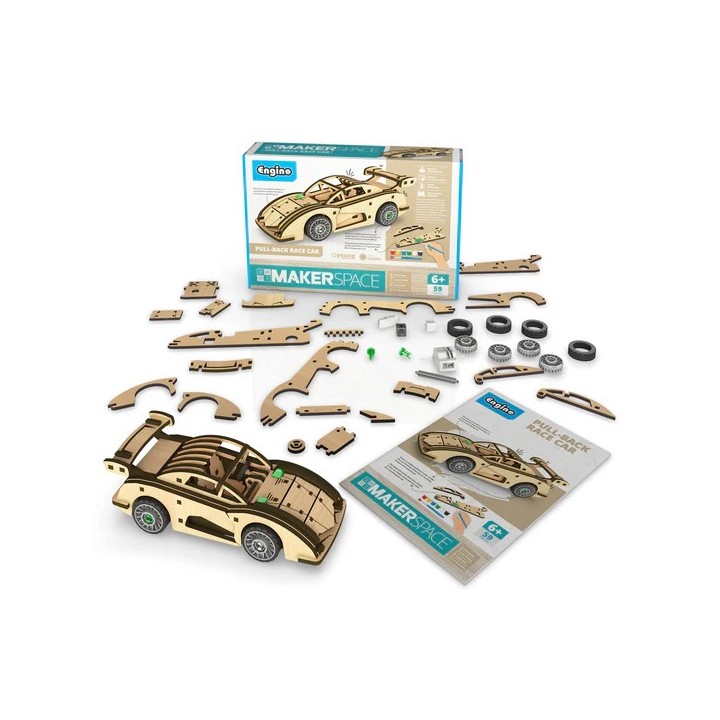 Engino MAKERSPACE DIY: Αυτοκίνητο αγώνων με δυνατότητα pull-back STEM Building Kit for Kids Ages 6+ (1 Model to Build)