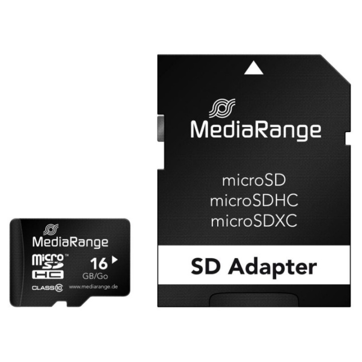 Κάρτα Μνήμης MicroSDHC Class 10 MediaRange 16GB with SD Adapter MR958