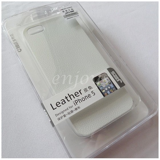 Back cover for Iphone 5/5s JZZS 0.5mm embossed + Lcd Protector θήκη κινητού λευκή από δέρμα με πανάκι για το Iphone 5/5s